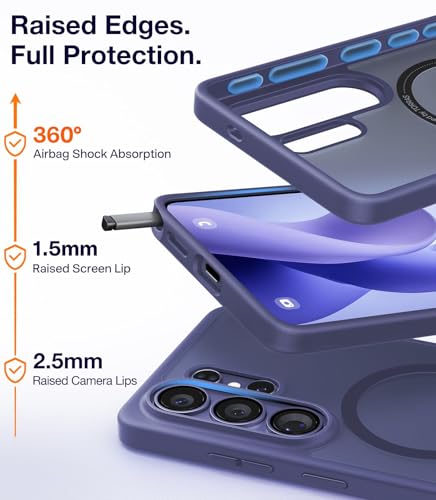 Image of TORRAS Magnetic Fit for Samsung Galaxy S26 Ultra Case, [Military Grade Tested] Shockproof Translucent Matte Back Cover, Strong Magnet for Car Mount & Wireless Charging, Slim Anti-Fingerprint - Purple