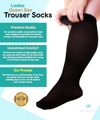 Winterlace Womens Queen Size Trouser Socks, 6 Pairs Knee High Dress Socks Stretchy Silky Soft2