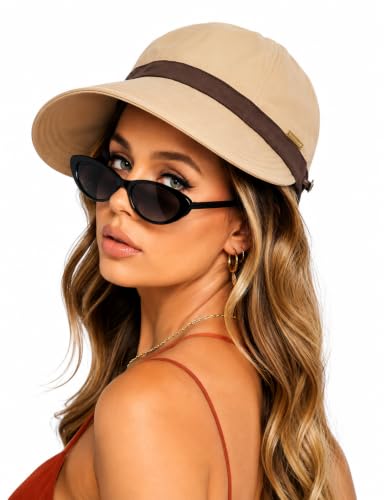 Image of Summer Cap for Women Fashion Wide Brim Sun Hats Sun Visor Caps for Women Bucket Hat Lightweight Packable UV Protection Cap Ladies Hat for Travel, Daily, Hiking, Beach