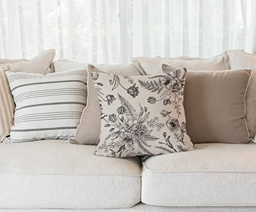 Floral Pattern Bouquets Of Spring Flowers Black And White Cotton Linen Square Throw Waist Pillow Case Decorative Cushion Cover Pillowcase Sofa 18"X 18" #TOP1