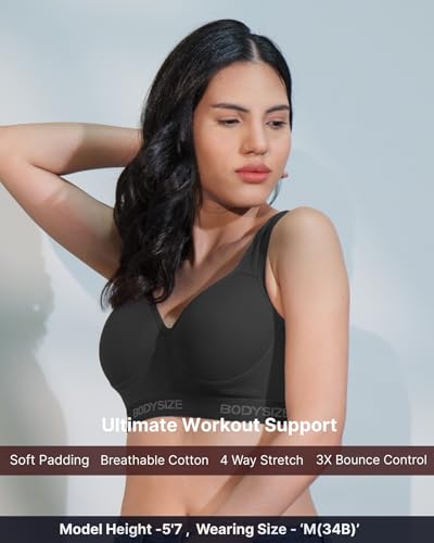 Image of BODYSIZE Women's Everyday Wear Wire Free Padded Sports Bra SF-28 (Heavily Padded, Gym, Yoga Bra) | Everyday Wear, Sweat Absorbent, Soft Cotton Fabric for Ultimate Comfort (B Cup)
