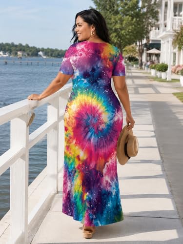 Image of SUZONANA Plus Size Dresses for Women Summer Casual Maxi Dress Short Sleeve Loose Vacation Dress