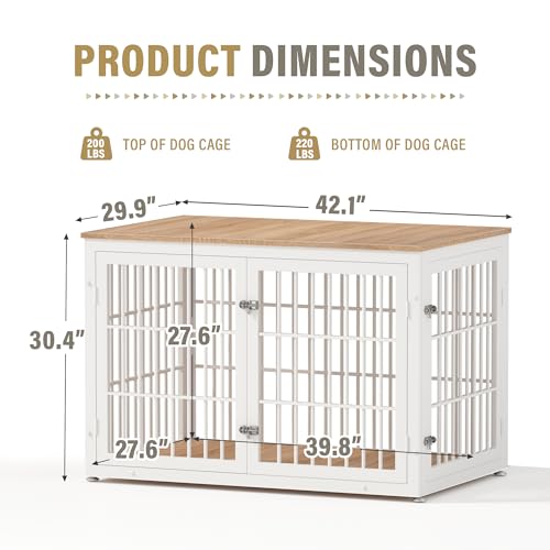 rehomerance 42 Inch Heavy Duty Dog Crate Furniture for Large and Medium Dogs, Decorative Pet House End Table, Wooden Cage Kennel Furniture Indoor, Natural and White - Image 7