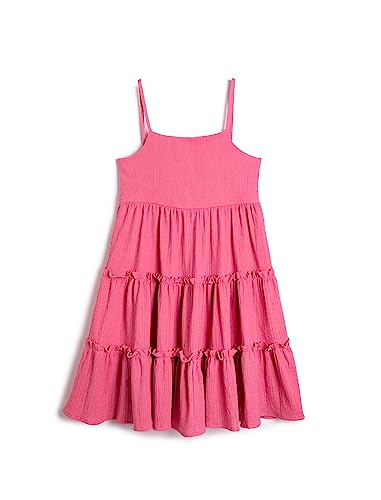 Robe fille Koton à fines bretelles et volants superposés en coton rose
