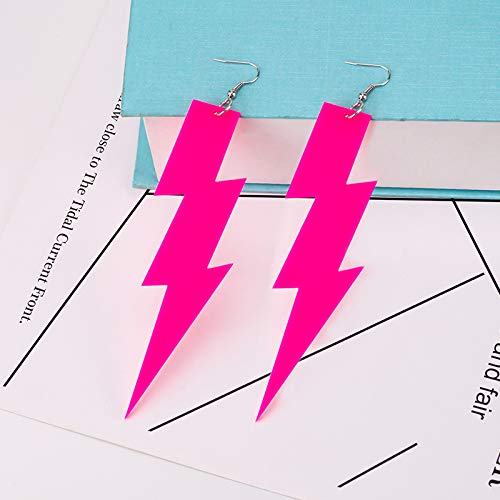 80s Neon Earrings Exaggerated Party Women Lightning Bolt Drop Dangle Earrings for 80's Party Halloween Jewelry Gift(D:rose red) - Image 6