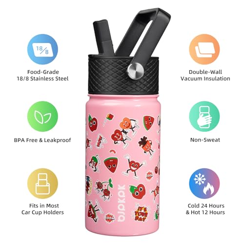Image of BJPKPK Insulated Water Bottle, 15oz Stainless Steel with Straw Lid