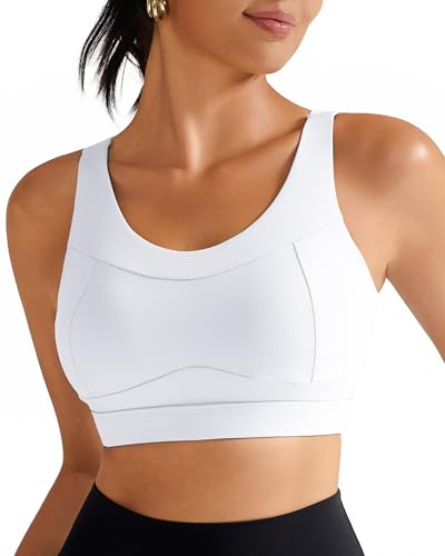 RUNNING GIRL High Impact Sports Bras for Women,Racerback White Bra