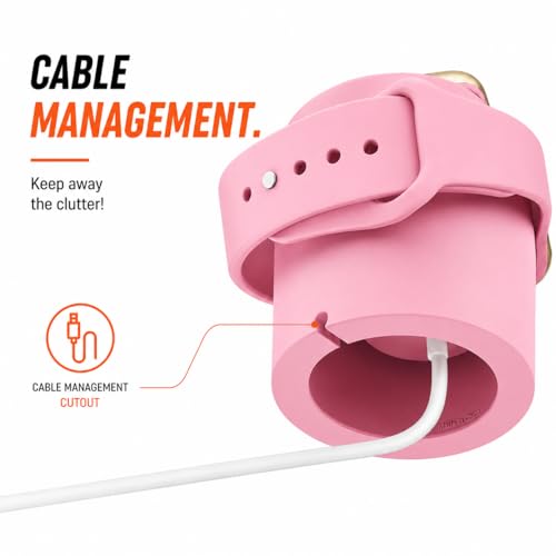 Image of Mizi Magnetic Charging Stand for Apple Watch Ultra 3 /2 /1 & Series 11 / to /1 /SE Silicone Wireless Charger Holder with Cable Management, Nightstand Mode Support, Portable Desk & Bedside Dock - Pink