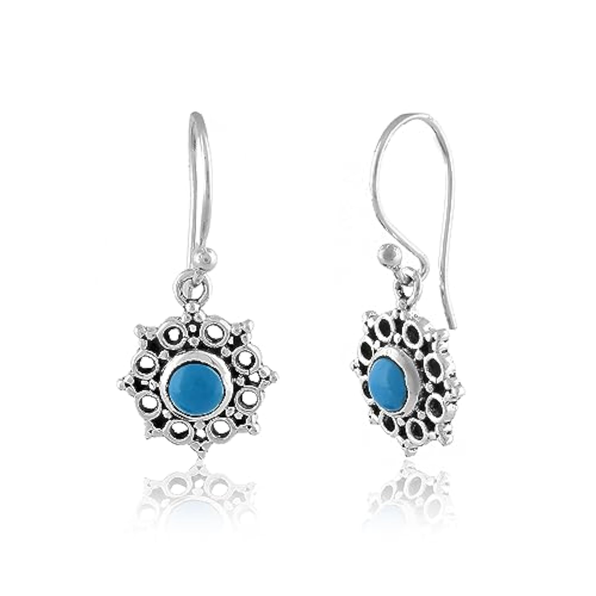 Women's 925 Solid Sterling Silver Disha Earrings with Natural Turquoise Gemstone
