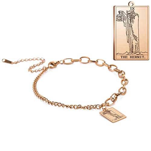 LODMLOER Gioielli Tarocchi per Uomo Donna - Il Bracciale Tarocchi Eremita - Hip Hop Gioielli Bracciale Bikers - Tarocchi Anelli per Donna - Tarocchi Regali per Uomo Donna,Rosa,Lunghezza: 17,22Cm