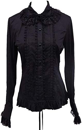 an*tai*na* antaina Negra Algodón Volantes Encaje Vintage Gotica Lolita Casual Camisa Blusa de Mujer,XXL