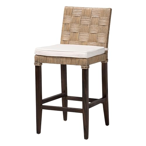 Silla Bali & Pari Fatima de Ratán Natural con Cojín - Silla Tejida a Mano con Respaldo y Asiento de Canasta, Estilo Bohemio Costero para Cocina o Comedor, Altura de Mostrador miniatura 1