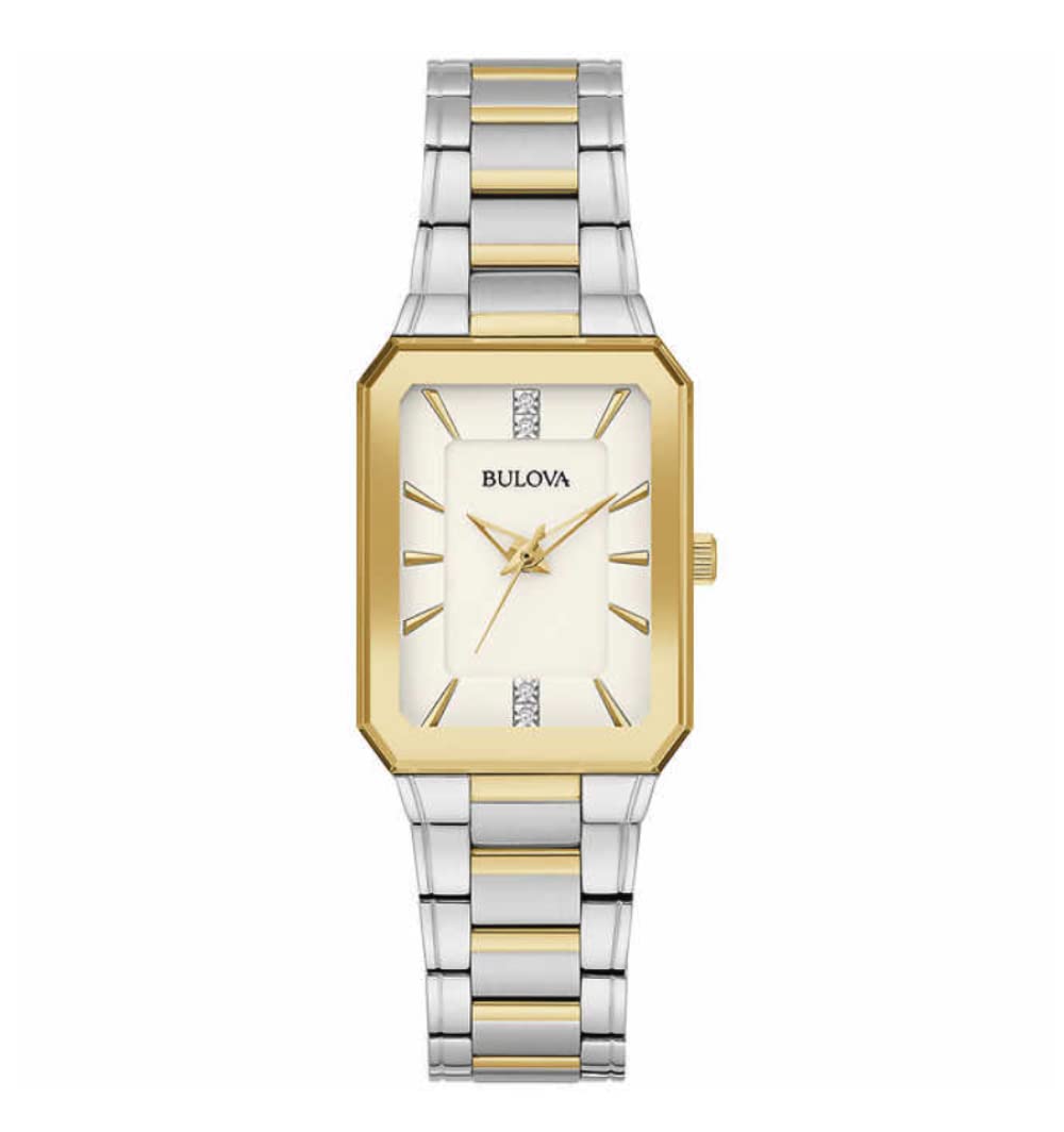 Ladies' Classic Diamond Two-Tone Stainless Steel 3-Hand Quartz Watch,White Dial Style: 98P209, Silver