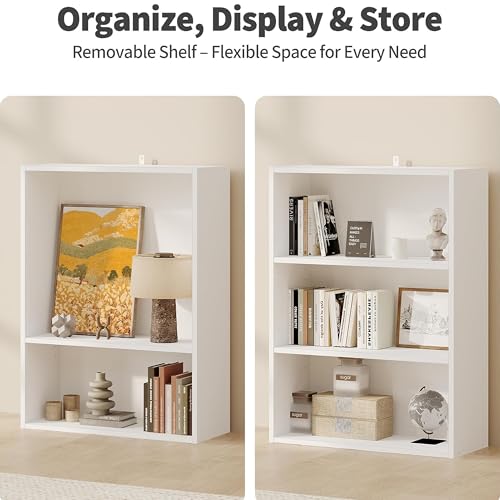 Image of HealSmart 3 Tier Bookcase, Industrial 3 Book Shelf, 9.2 inch D x 23.8 inch W x 31.5 inch H Tall Open Cube Storage Organizer for Home Office, Living Room, Bedroom and Dinning Room, White
