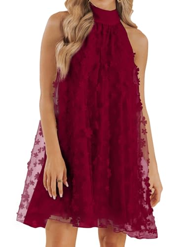 Image of VIMPUNEC Womens Summer Halter Mini A Line Swing Dresses Wedding Guest Formal Cocktail Homecoming Dress