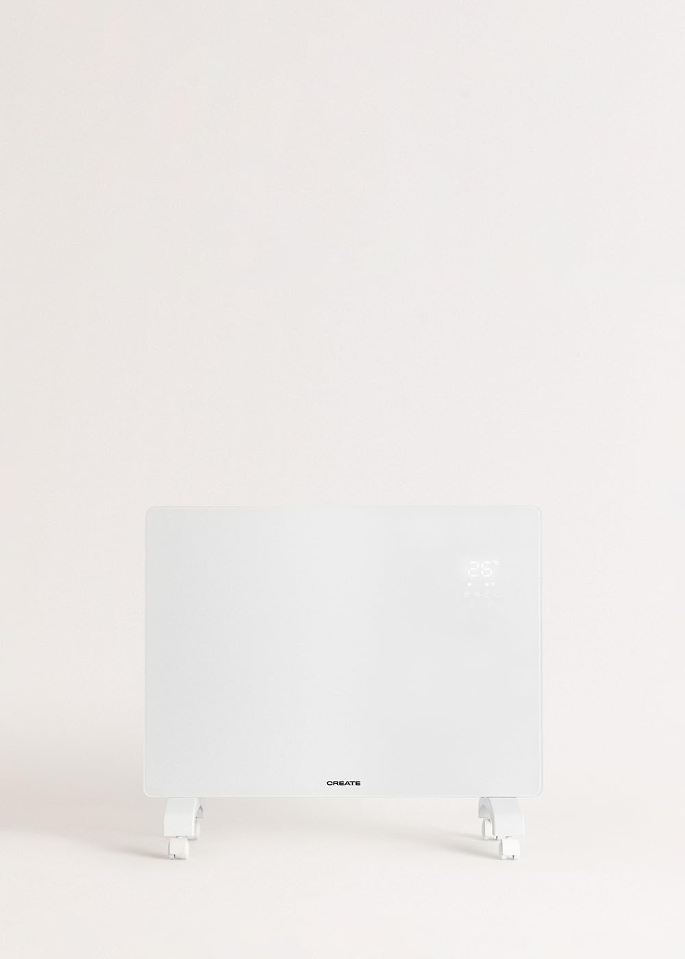 CREATE/WARM CRYSTAL 1500W / Convector eléctrico de cristal con wifi y ruedas blanco/App. sensores de precisión. temporizador. bajo consumo. instalación en pared o suelo. pantalla LED. 1500W