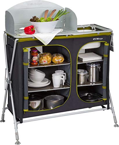 BERGER Campingküche Pablo Premium l Campingschrank faltbar mit Staufächern inkl. Tragetasche l Outdoor Camping Küche Camping Küchenschrank faltbar mit Aluminiumgestell