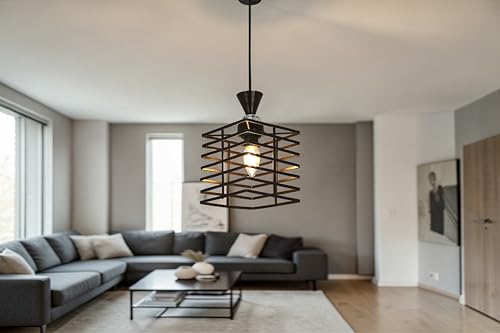 Image of Prop It Up Modern Square Cage Pendant Light for Bedroom & Living Room | Industrial Hanging Ceiling Lamp with Metal Frame | Stylish Decorative Lighting for Home, Cafe & Dining Area | E27 Holder