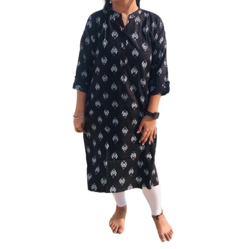 TBG Women's Cotton Blend Printed Straight Kurti Round Neck for Regular Use/Office/Multipurpose | Soft & Comfortable for Every Season X172 Black