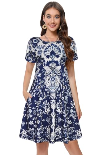 Image of Summer Dresses for Women Casual Tshirt Dress Beach Sundress with Pockets
