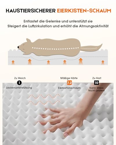 Upvilla Orthopädisches Hundebett XL, Hundekorb Waschbar mit Eierförmiger Kistenschaum,Wasserdicht Hundesofa mit rutschfeste Unterseite und Vierseitiges Kissen (Oliv, 117x76x19cm)