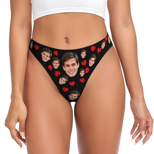 Nirusetty Tangas personalizadas con cara, tanga personalizada para mujer, ropa interior traviesa personalizada para mujer, regalos divertidos y sexys para su esposa, tallas XS a 4XL, Corazón rojo