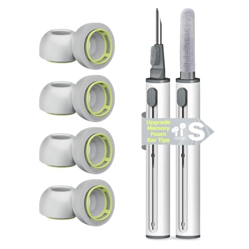 Image of 4 Pairs Small Memory Foam Ear Tips for AirPods Pro 1st & 2nd Gen, No Silicone Eartips Pain, Better Noise Cancellation, Replacement Buds with 3 in 1 Cleaner Kit, Fit in Charging Case,Gray
