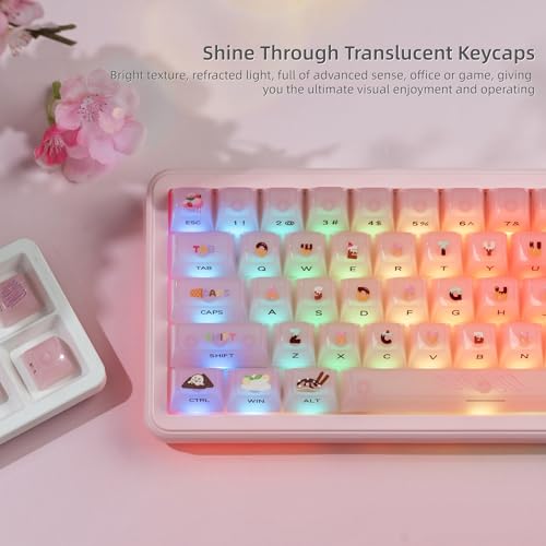 Image of Womier Pink Jelly Keycaps, Ceramic Keycaps Style Clear Keycap | Ice-Cream Cute Transparent Shine Through Custom 60 65 75 Percent for Cherry MX,Gateron Mechanical Keyboards, MDA Profile,Pink