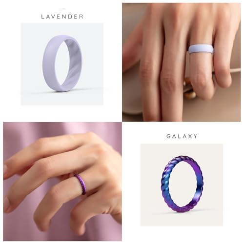 ThunderFit Silicone Rings for Her, Mix Women's Silicone Wedding Rings, 1.8mm Thick Rubber Engagement Rings Swivel & 5.5mm Classic Rings Combo3