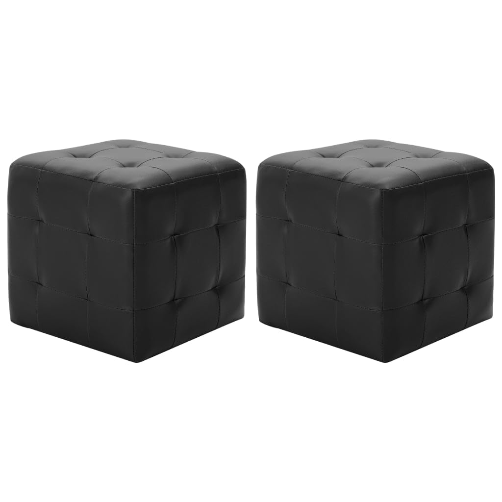 vidaXL 2X Poufs Tabouret Cube de Salle de Séjour Repose-Pied de Salon Ottoman Chambre à Coucher Maison Intérieur Confortable Noir Similicuir