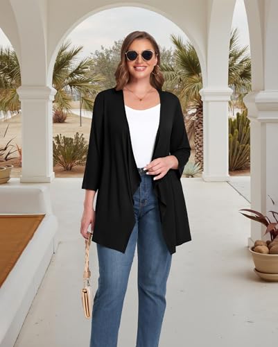 TIANZHU Women Cardigan Lightweight 3/4 Sleeve Casual Open Front Light Cardigan Drape Duster Sweaters4