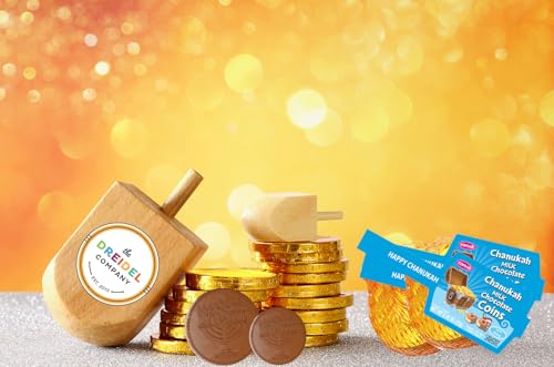 The-Dreidel-Company-Hanukkah-Chocolate-Gelt-Milk-Chocolate-Coins-Made-in-Israel-Kosher-Certified-Cholov-Yisroel-Chanukah-Coins-Box-042-oz-each-Single-24-Mesh-Bags