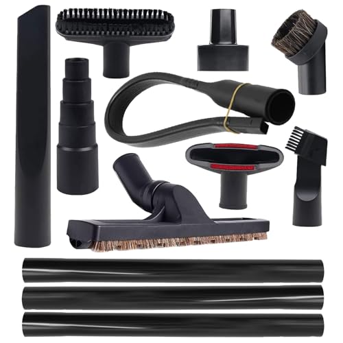 Image of 12 Pcs Universal Vacuum Attachment Kit, Vacuum Hose Adapter, 1-1 /4 inch Vacuum Cleaners Accessories with Horse Hair Brush Extension Wand Wheeled Floor Brush Flexible Crevice Tool