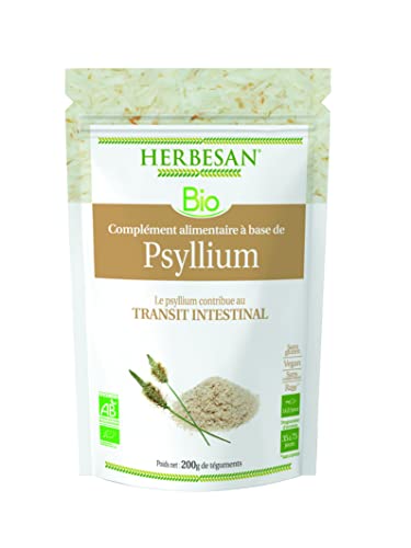 HERBESAN®- PSYLLIUM BLOND BIO - Transit naturel, Bien-être digestif- Fabriqué en France- Sachet papier refermable - Téguments 200 g
