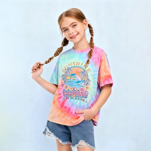 Image of Girls Graphic Shirts Oversized Sunshine T Shirt Short Sleeve Tee Tops Cute Trendy Girls Clothes for 5-14 Years