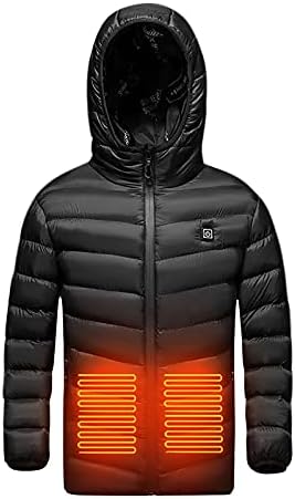 AGUS Heated Coat,USB Electric Heating Jacket,Lightweight Warm Outdoor Vest for Kids Baby Boys Girls for Skiing Black, 14-15 Years