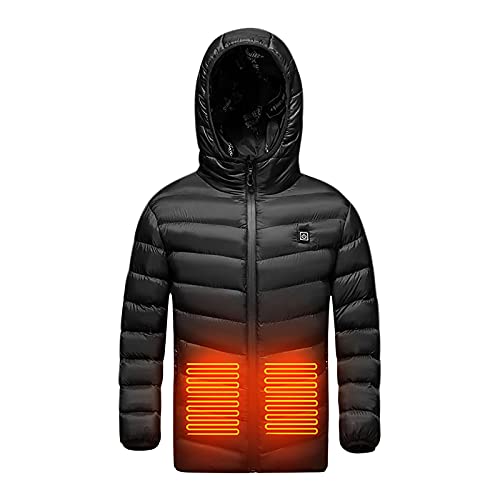 Comior Kids Heated Jacket With Hood, Boys Girls Winter Hooded Heated Coats Waterproof Windproof Heated Vest, Usb Charging Electric Body Warmer Down Jacket For Outdoor Cycling Hiking 4-15Years #TOP1