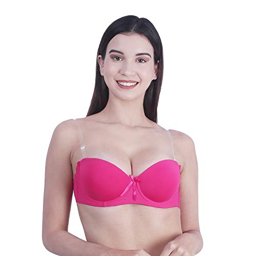 Image of Brachy Women Cotton Nylon Spandex Padded Underwire Strapless Backless Invisible Clear Transparent Back Push up Bra with (Free Extra Transparent Strap)