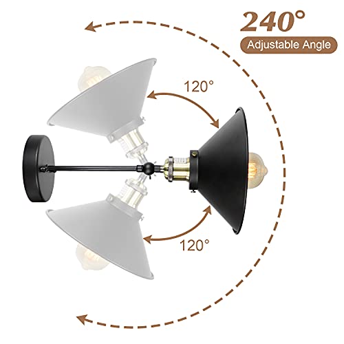 Wall Sconces Lighting, Vintage Industrial Wall Lamp With Plug In Cord On/Off Switch, Swing Arm Wall Mounted Bedside Lamps For Bathroom Bedroom Porch Kitchen Living Room (2 Pack, Matte Black) #TOP2