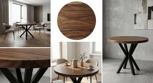 “Campus of Interiors Round Natural Slab Wood Dining Table with Metal Legs - Saman Wood, Wooden top size Dia. 80 x Thiick 5 cm, Table Height is 75 cm. Elevate Your Space with Rustic Elegance”