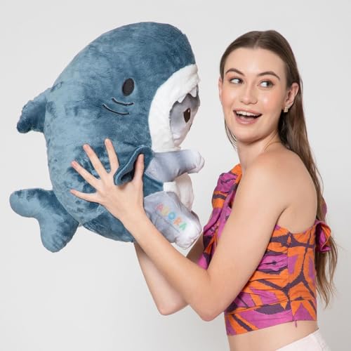 Image of ADORA Stuffed Toy Shark Cat Soft Plush Toy, 50cm, Grey and White Stuffed Animal Plush Toy