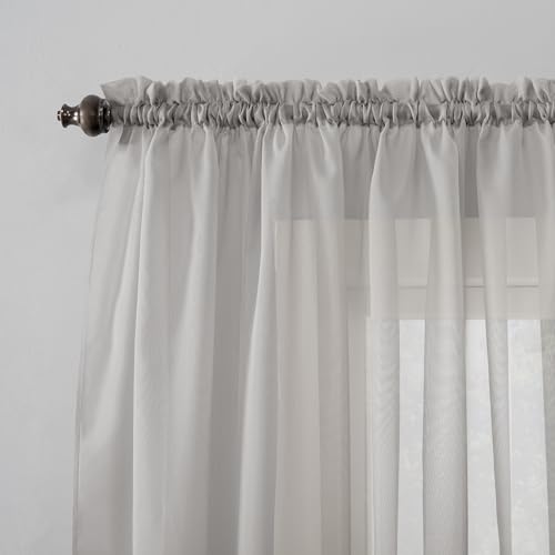 Image of No. 918 53566 Emily Sheer Voile Rod Pocket Curtain Panel, 59 inch x 95 inch, Silver Gray