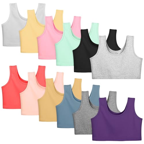 Poroka 12 Pack Girls Training Bras Girls Sports Bras for Teens 7-14 Years Old Multicolor Comfy Soft Sports Cotton Cropped - Main Image