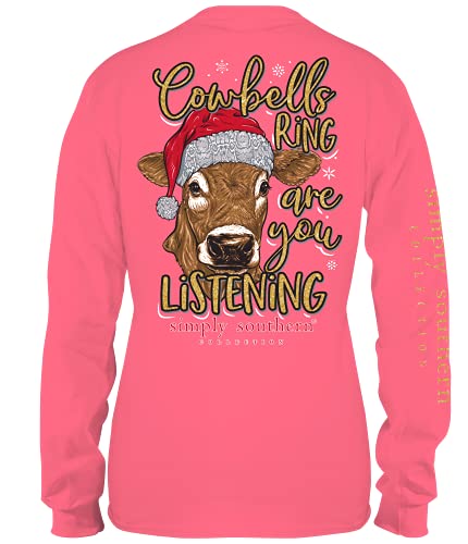 Youth are You Listening Christmas Cow Long Sleeve T-Shirt Pink