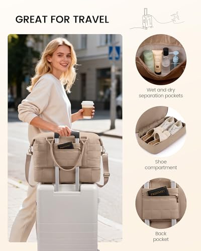 LOVEVOOK Travel Duffel Bag - Versatile Weekender Bag for Women, Puffer Carry On & Overnight Bag for Short Trips, Coffee Brown - Image 7