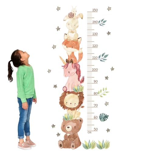 KEQAR Tabella di altezza per bambini, metro adesivo bambini da parete, adesivi parete bambini, Animali della foresta,...