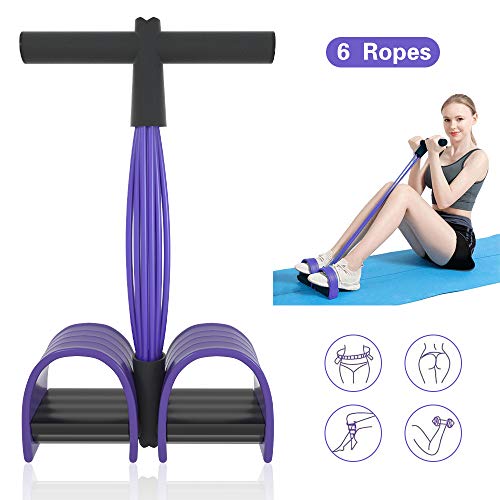MEYUEWAL Multifonction Bandes Mise à Niveau 6 Tubes Élastique Fitness avec Pédales Poignées Cordes à Étirer en Latex Équipement de Résistance pour Domicile Gymnase Bureau (Violet)