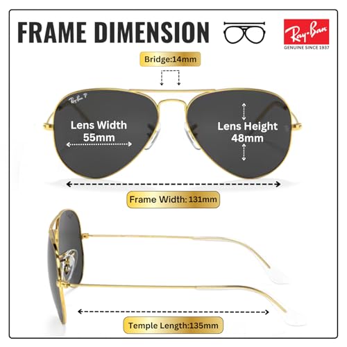Image of Ray-Ban RB3025 CLASSIC AVIATOR POLARIZED Sunglasses for Men & Women with Official Eyewear Kit