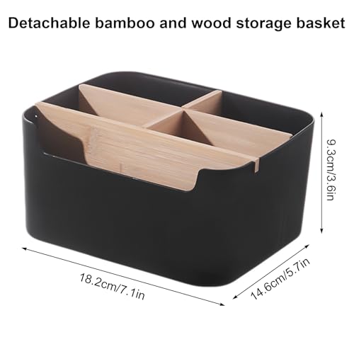 5 Fächer Schreibtisch Organizer, Holz Schreibtisch Schreibwaren Aufbewahrungsbox, Multifunktionale Herausnehmbaren Büro Organizer Desktop Fernbedienungshalter, für Kosmetika,Stifte,Brillen (Schwarz)