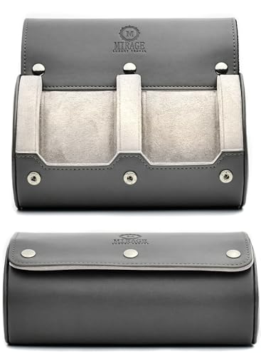 2 Watch Roll Travel Case for Men - Double Watch Case - Slate Grey/Ivory White Vegan Leather